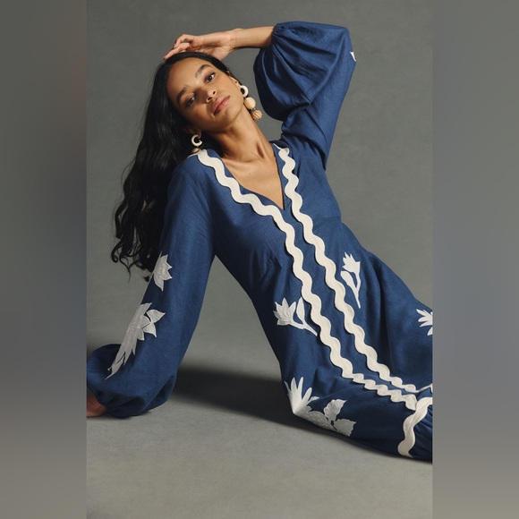 FARM Rio Blue and White Long Sleeve Dress - Picture 3 of 7